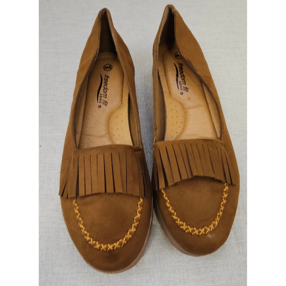 Freedom Fit Zone Women's Brown Suede Fringe Moc Loafer Shoes Size 9W